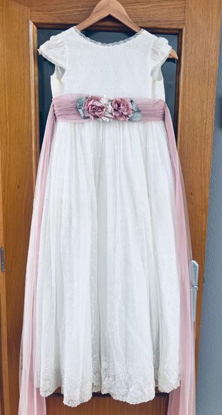 Vestido comunión niña Amaya blanco-rosa
