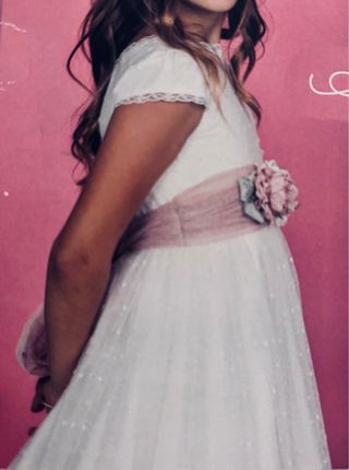 Vestido comunión niña Amaya blanco-rosa
