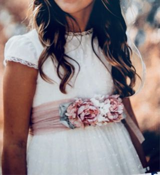 Vestido comunión niña Amaya blanco-rosa