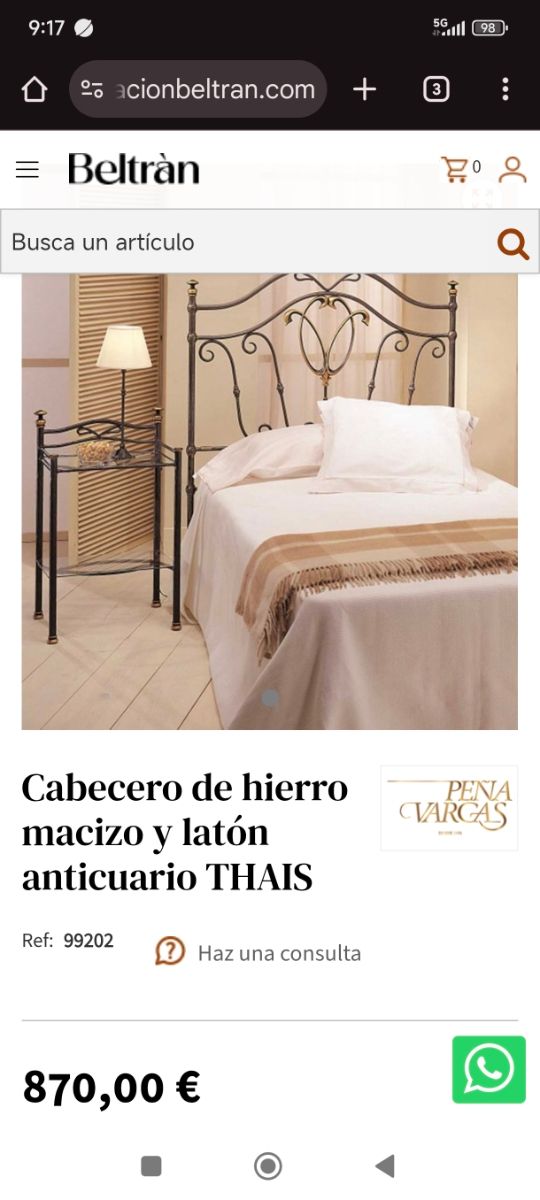 Cabecero forja metal dorado Peña vargas