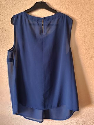 Blusa / Top azul sin mangas y con transparencias