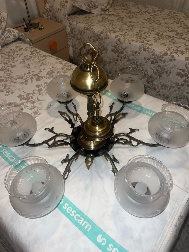 Lámpara techo bronce 5 brazos