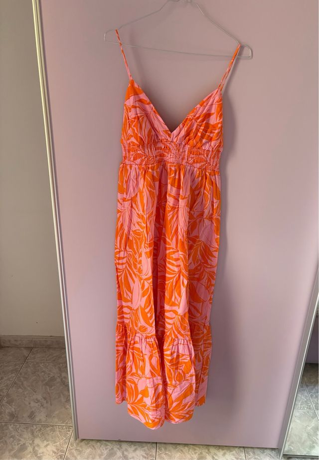 Vestito Lungo Mango Arancio Rosa