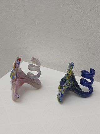 2 Portacandele Vetro Murano - Blu Multicolor