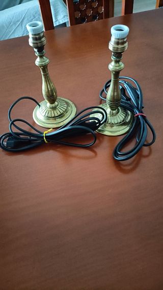 2 lámparas mesita noche doradas metal