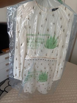 Vestito perle beige