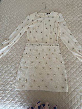 Vestito perle beige