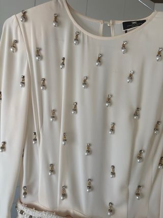 Vestito perle beige