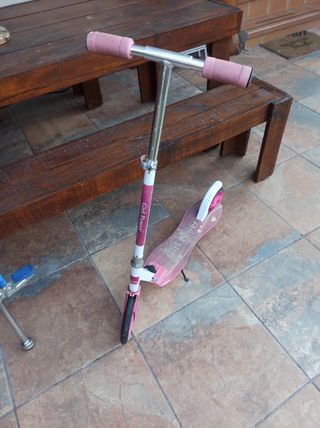 Patinete plegable con ruedas grandes y patilla.