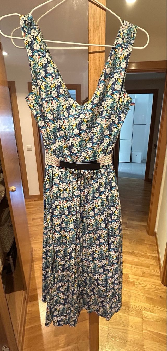 Vestido midi flores - azul, multicolor