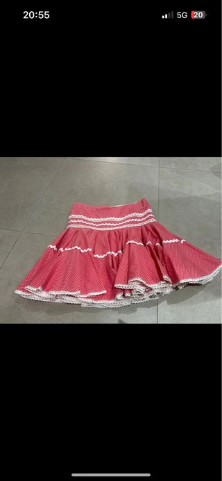 Falda Flamenca niña roja - lunares blancos