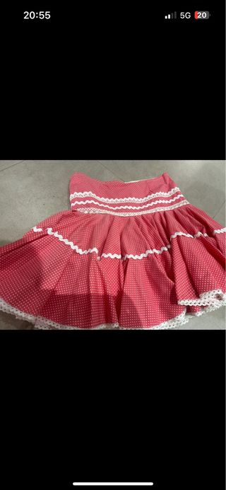 Falda Flamenca niña roja - lunares blancos