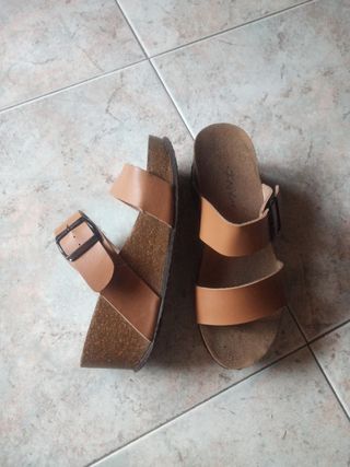 Sandalias cuña mujer marrón