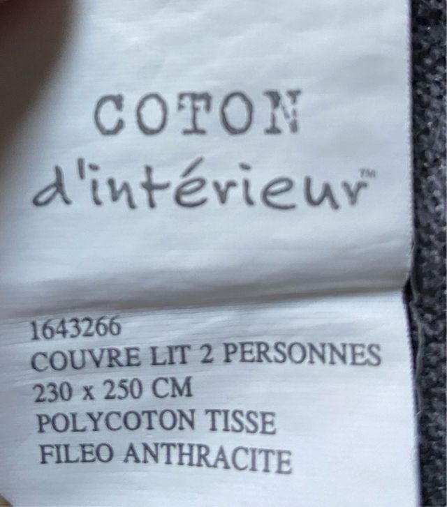 Colcha algodón gris 150x190cm