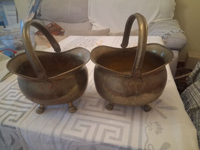 Cestino antico in metallo dorato