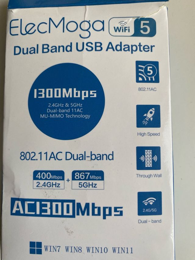 Adaptador Wifi USB Dual Band ElecMoga 1300Mbps