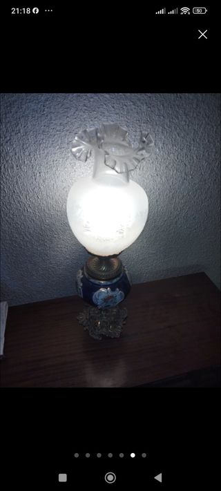 Lampara antigua cristal azul y dorada