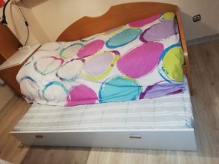 Cama nido de madera con escritorio y muebles