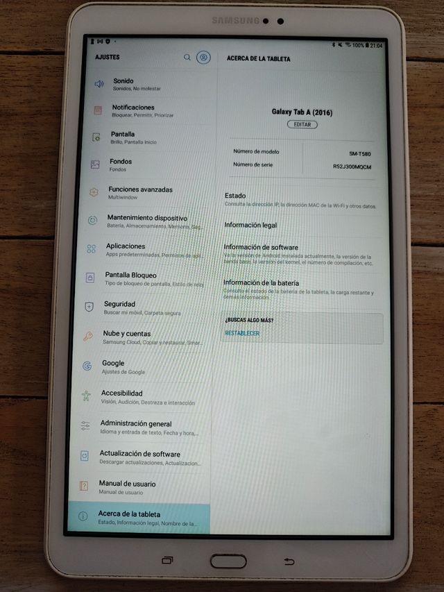 Samsung Galaxy Tab A 2016 Blanca. SM-T580