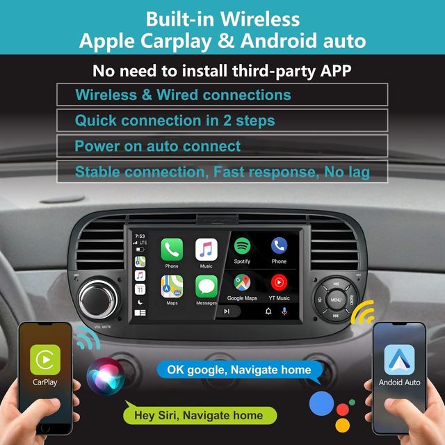 Radio CarPlay inalámbrica para Fiat 500 2007-2015