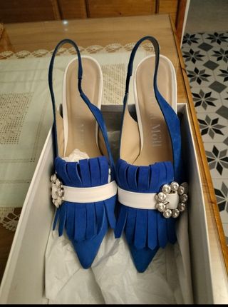 Zapatos Laura Moli tacón azul-blanco 40