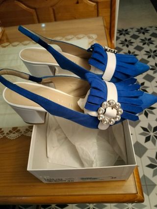 Zapatos Laura Moli tacón azul-blanco 40