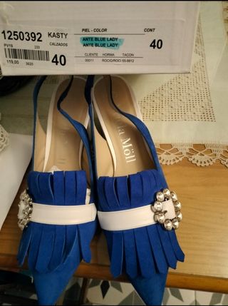 Zapatos Laura Moli tacón azul-blanco 40