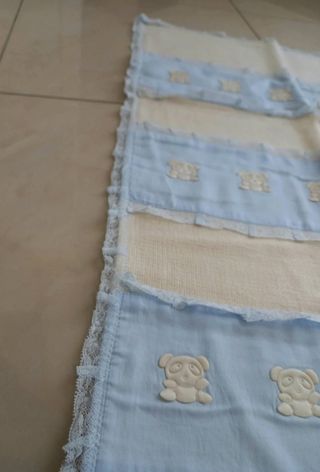 Coperta nascita neonato con pizzo,fatta da sarta 