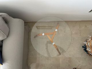 Mesa centro cristal madera
