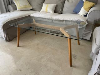 Mesa centro cristal madera