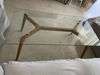 Mesa centro cristal madera