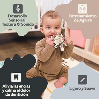 Mordedor sensorial para bebé con sonajero. NUEVO 
