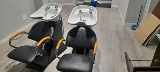 Lavacabezas peluquería: asiento blanco y negro,