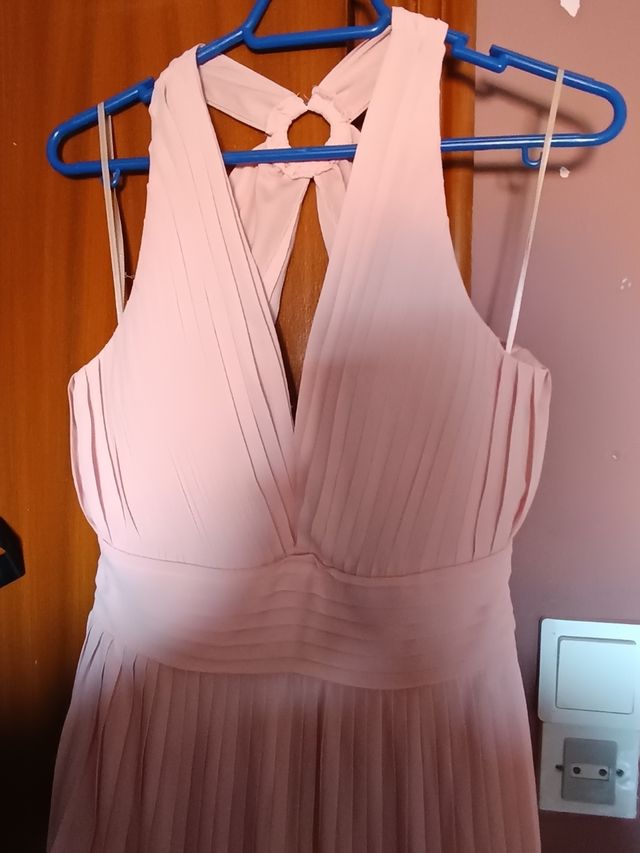 Vestido ceremonia plisado rosa