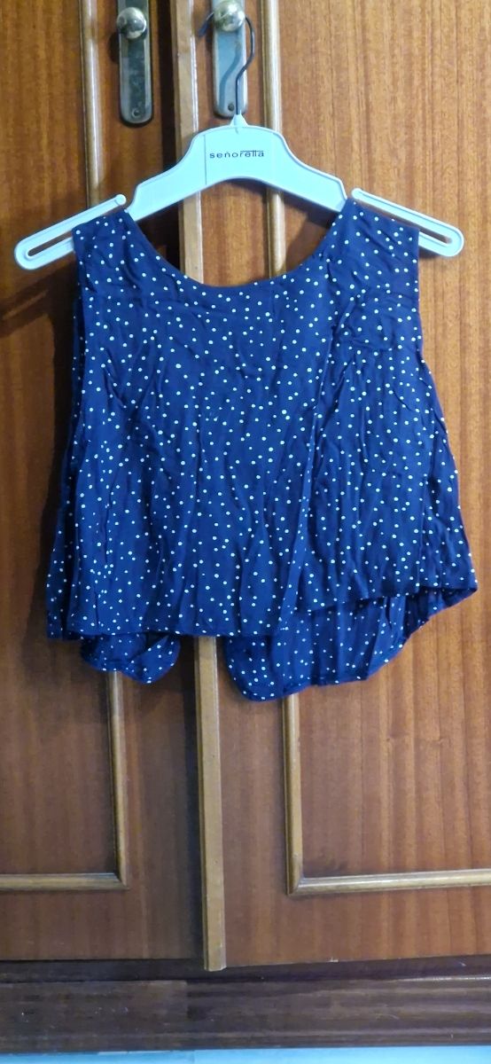 Blusa azul sin mangas - lunares blancos