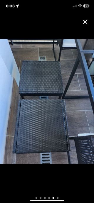 Conjunto jardín 4 sillas - Mesa cristal y 4 puffs