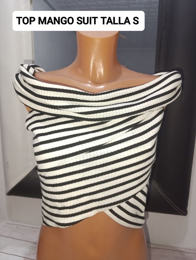 Top Mango rayas blanco-negro talla S