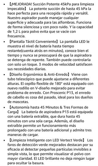 Proscenic P13 Aspiradora sin cable 45kPa/550W