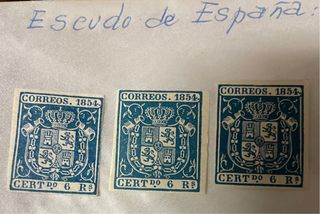 Sellos escudo España 1854 - 6 Rs