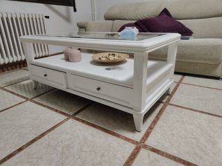 Mesa centro blanca madera-cristal