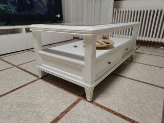 Mesa centro blanca madera-cristal