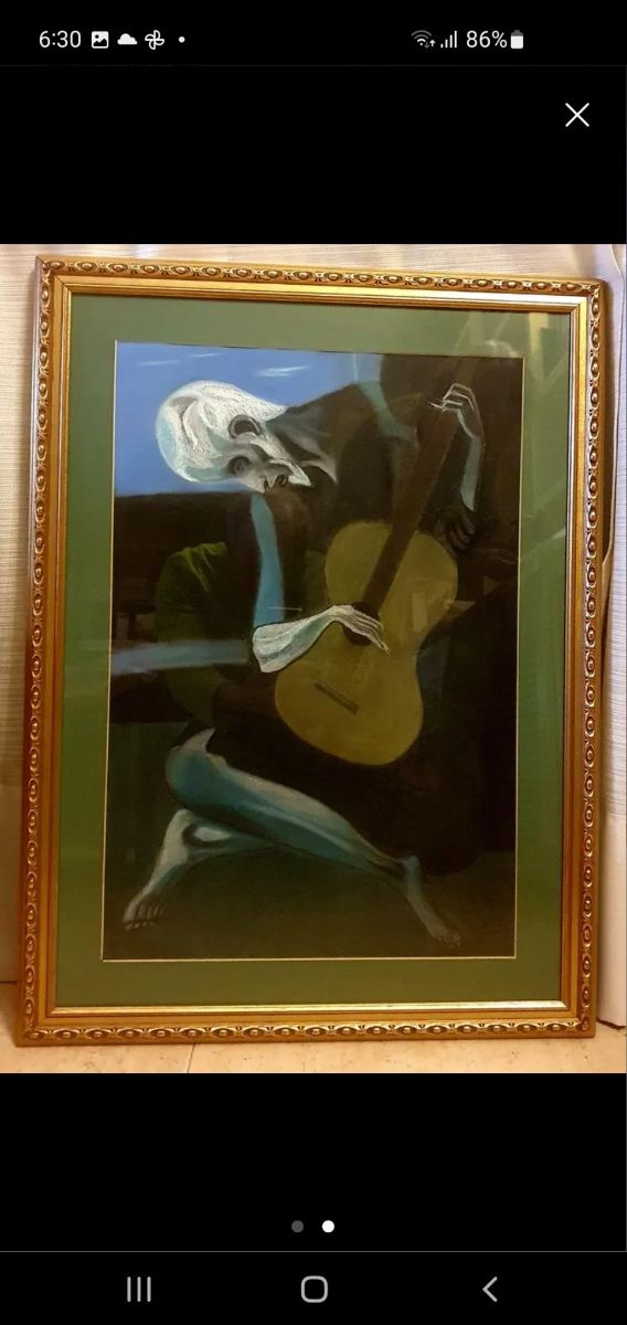 Vecchia chitarra + pastello tributo Picasso periodo blu