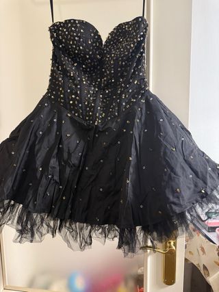 Vestido Fiesta Negro Pedreria