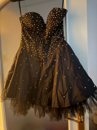 Vestido Fiesta Negro Pedreria