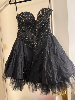Vestido Fiesta Negro Pedreria