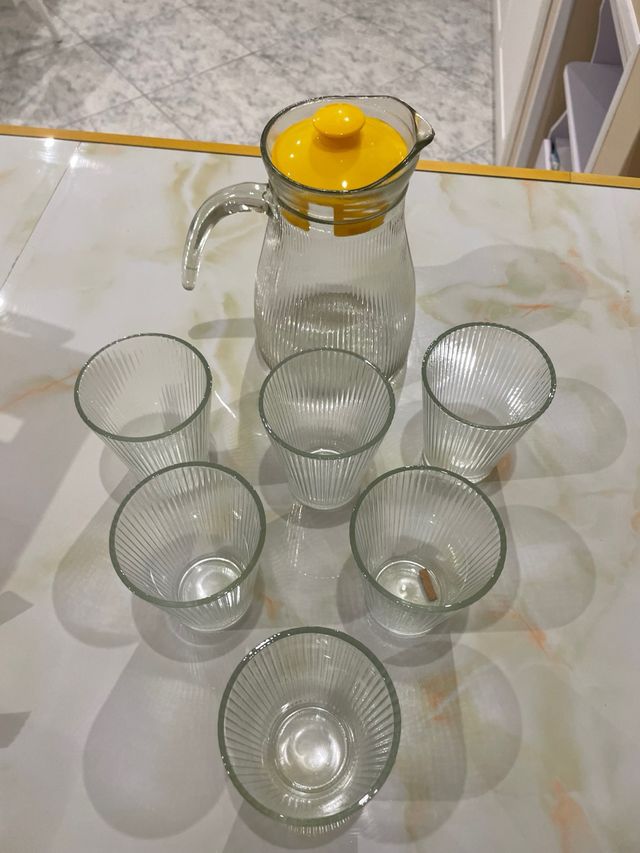 Caraffa acqua + 6 bicchieri vetro