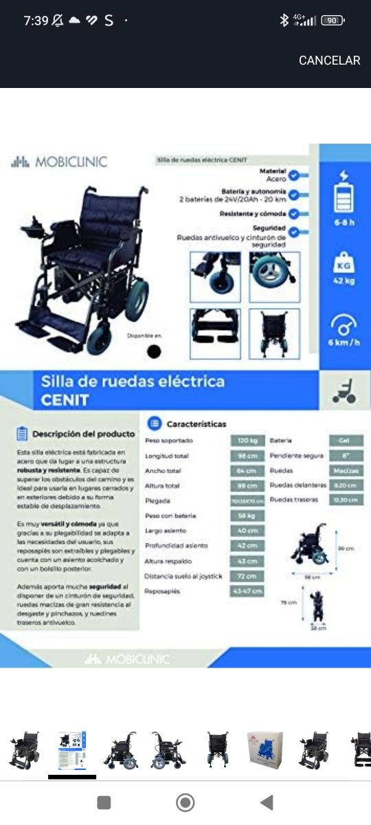 Silla ruedas eléctrica plegable