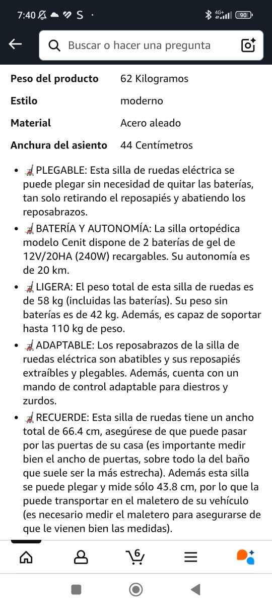 Silla ruedas eléctrica plegable