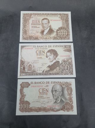 3 Billetes 100 Pesetas España Sin circular 
