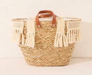 Bolso capazo de playa rafia beige